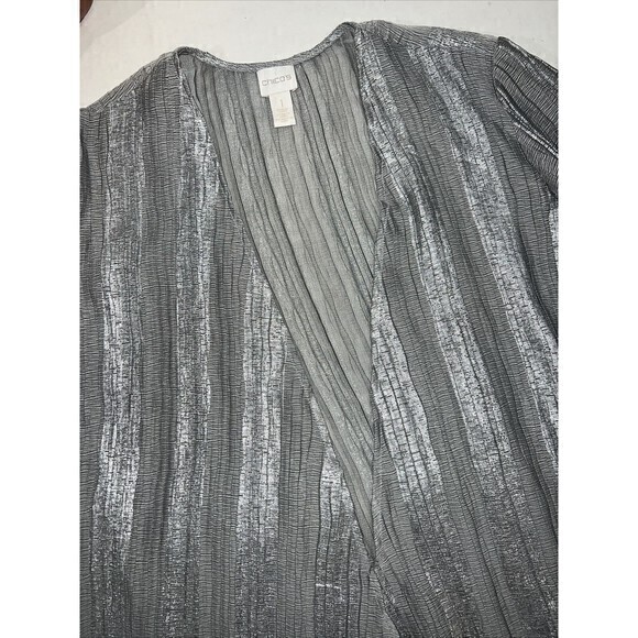 Chicos Womens Size 1 Open Front Cardigan Silver Metallic Polyester- Great Cond - Picture 4 of 8